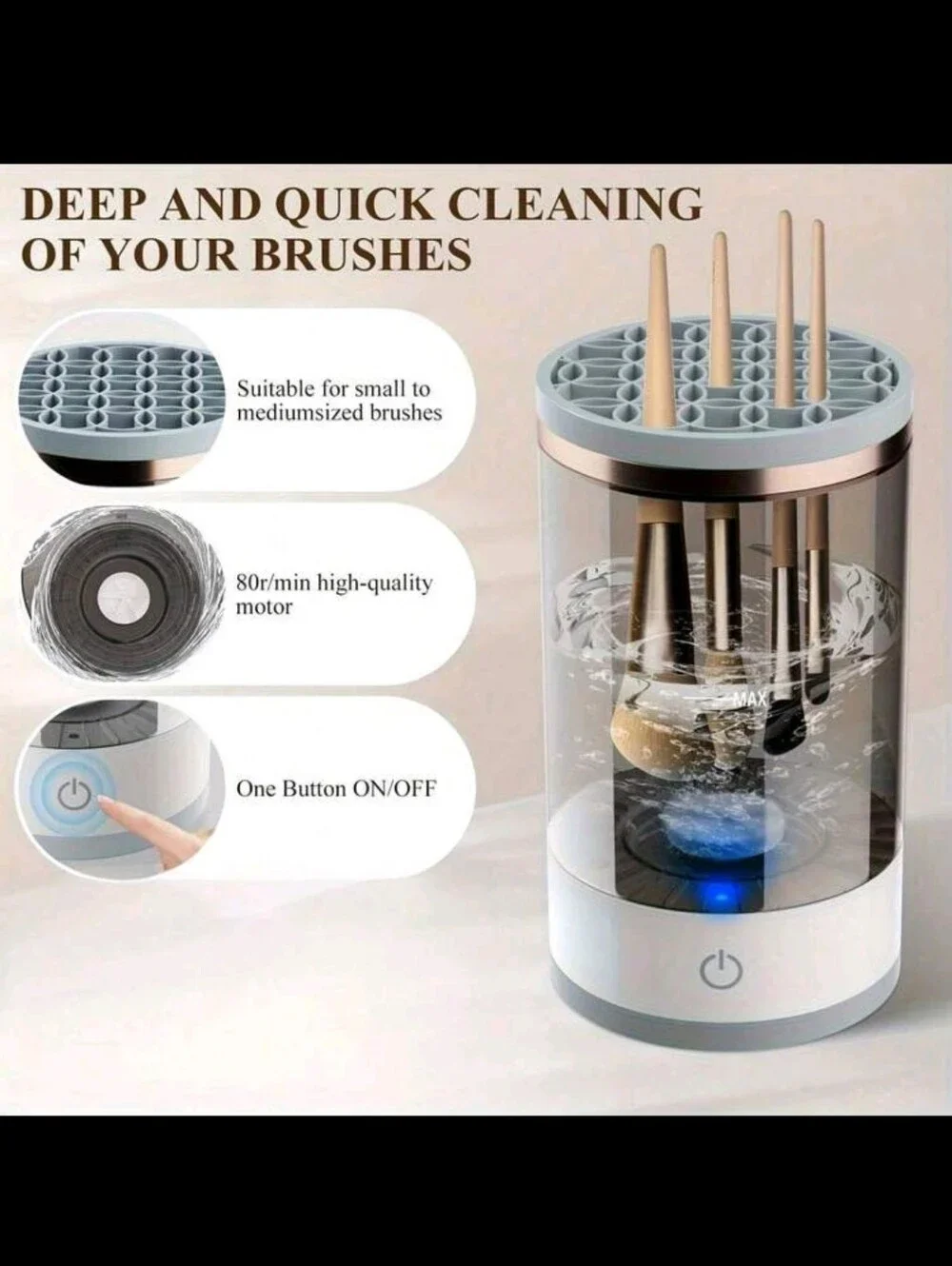 Portable Electric Makeup Brush Cleaner - White with Rose Gold Trim